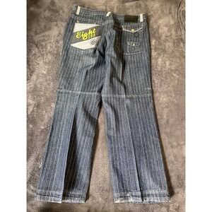 Eight 732 Mens Pinstripe Denim Carpenter Pants Blue White Y2K Hip Hop 40x34